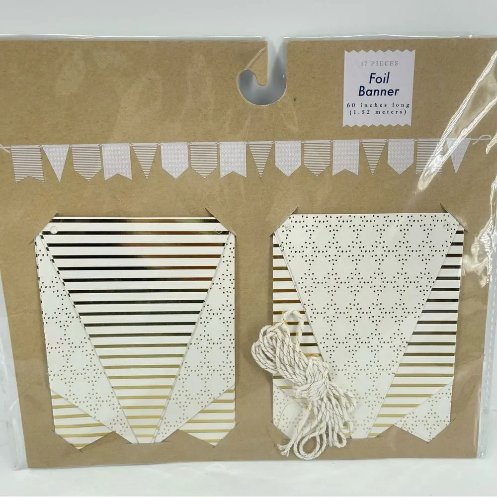 17-Piece Gold Foil Stripe Triangle Pennant Hanging Room Decor Banner 60 Inches
